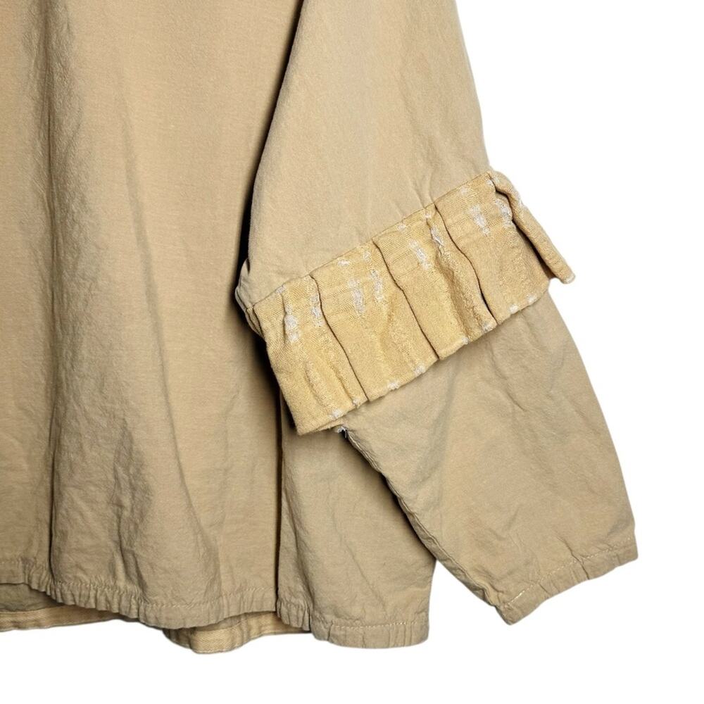 Museo Studio Beige Tan Unique Ruffle Sleeve Relaxed Handmade Top - Picture 8 of 11